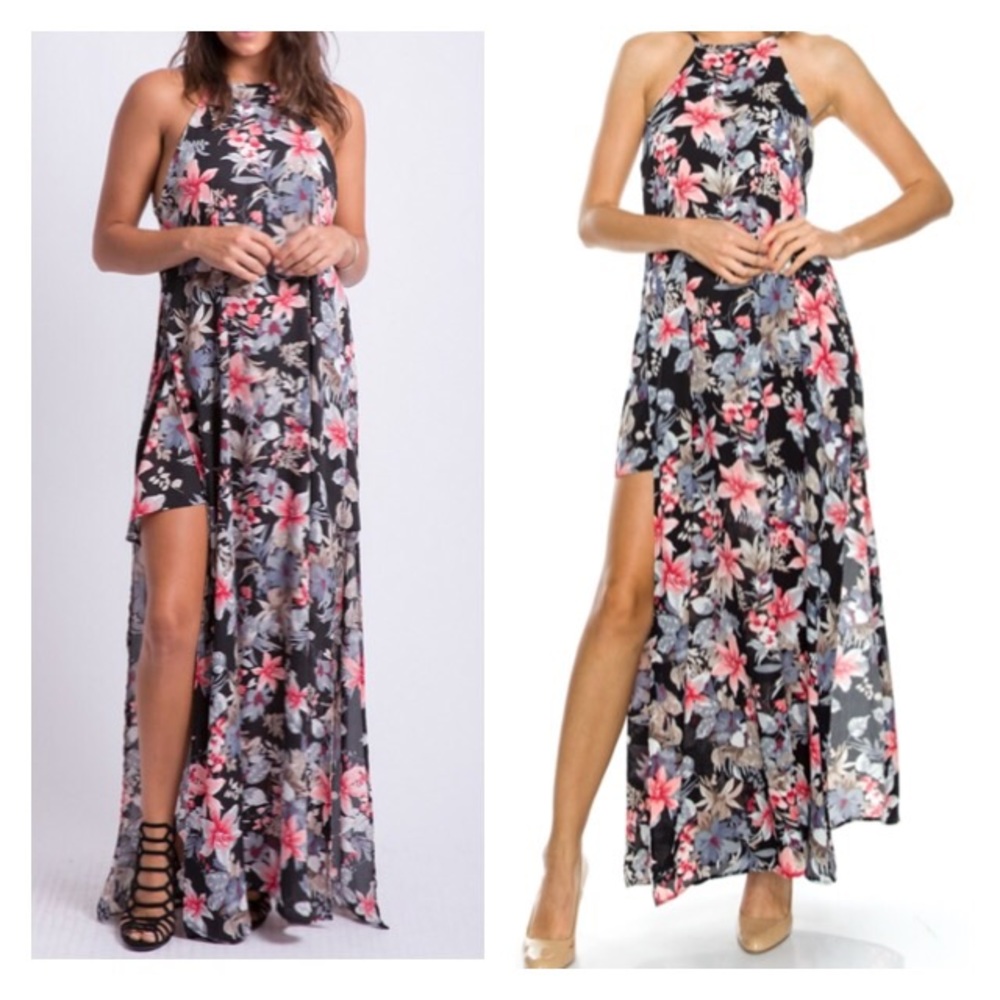 Floral mini maxi halter dress